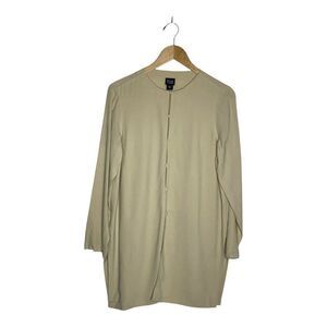 Eileen Fisher Tunic Women's XS Beige Silk Long Sleeve Asian Style Collarless